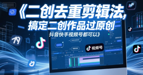 短视频二创去重剪辑法，搞定二创作品过原创，抖音快手视频号都可以-蟋蟀哥创业工作室