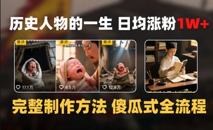历史人物的一生 日均涨粉1W+，完整制作方法 傻瓜式全流程-蟋蟀哥创业工作室