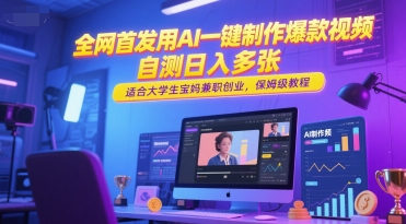 全网首发用AI一键制作爆款视频，自测日入多张，适合大学生宝妈兼职创业，保姆级教程-蟋蟀哥创业工作室
