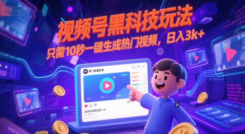 视频号黑科技玩法，只需10秒一键生成热门视频，日入3k+【揭秘】-蟋蟀哥创业工作室